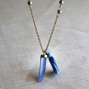 Blue Lucite Horn Pendant Tassel Necklace